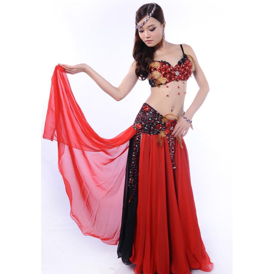ベリーダンス ３dフラワー デザイン ブラ ベルト 衣装 2点セット 赤 黒 Qxc634a Costume Shop Harui 通販 Yahoo ショッピング