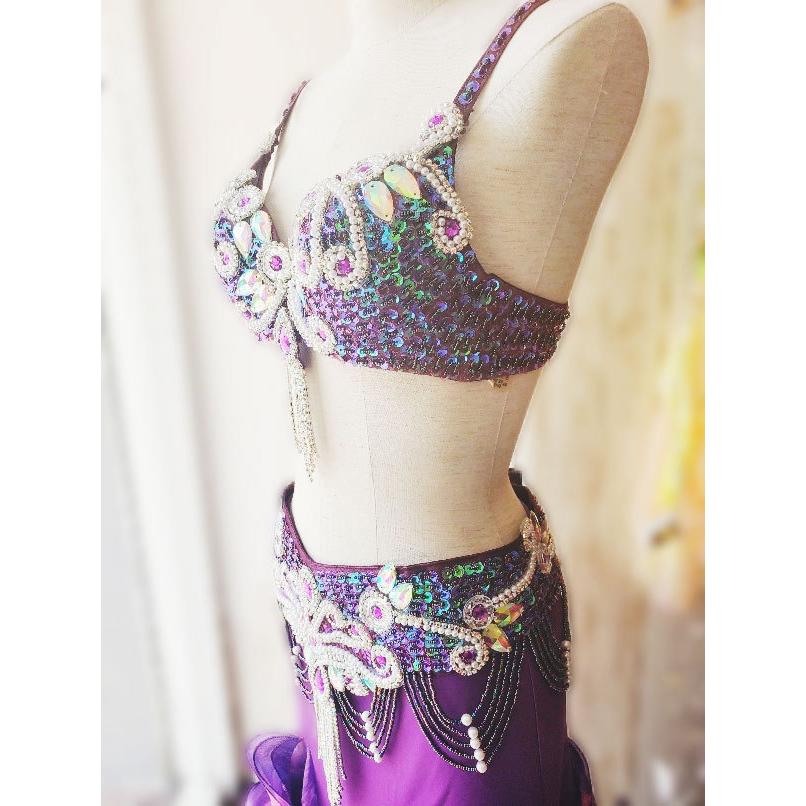 ベリーダンス 衣装 ブラ ベルト パール しずく 上下2点 セット 紫 :STF2053pl:Costume Shop HARUI - 通販 -  Yahoo!ショッピング
