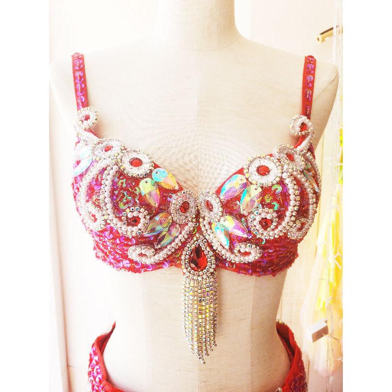 USサイズ ベリーダンス 衣装 ブラ ベルト パール しずく 上下2点