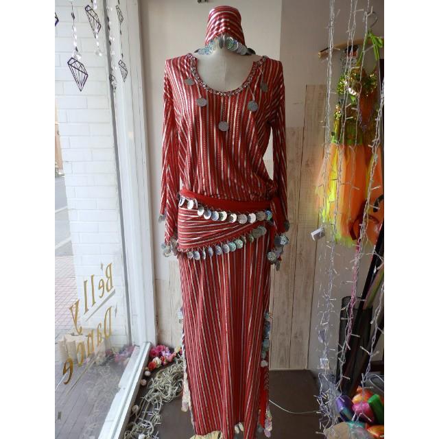 ベリーダンス 衣装 エジプト製 サイディ バラディ ドレス 3点セット 赤