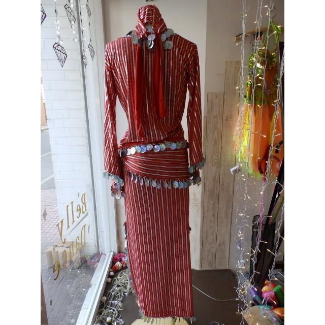 ベリーダンス 衣装 エジプト製 サイディ バラディ ドレス 3点セット 赤