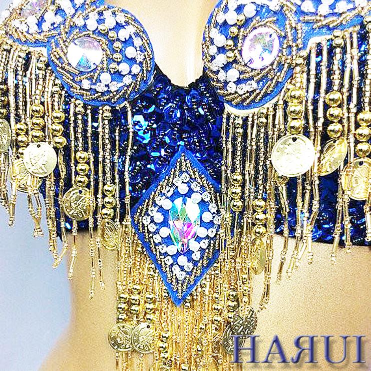 ゴールド ビーズ ブラ ベルト 上下2点セット 青 : Costume Shop ゴールド ビーズ ブラ ベルト 上下2点セット 青 : Costume Shop