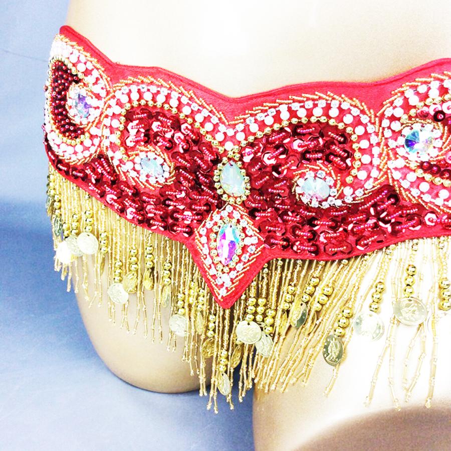 USサイズ ベリーダンス 衣装 ゴールド ビーズ ブラ ベルト 2点セット