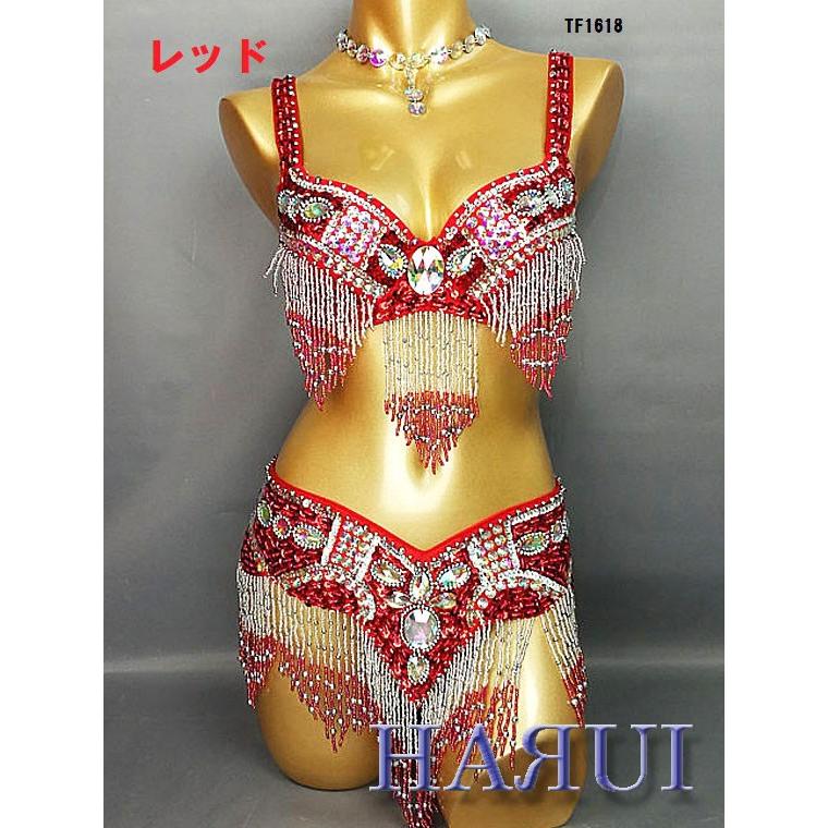しずく形 ビーズ ブラ ベルト 上下2点セット 赤 : Costume Shop