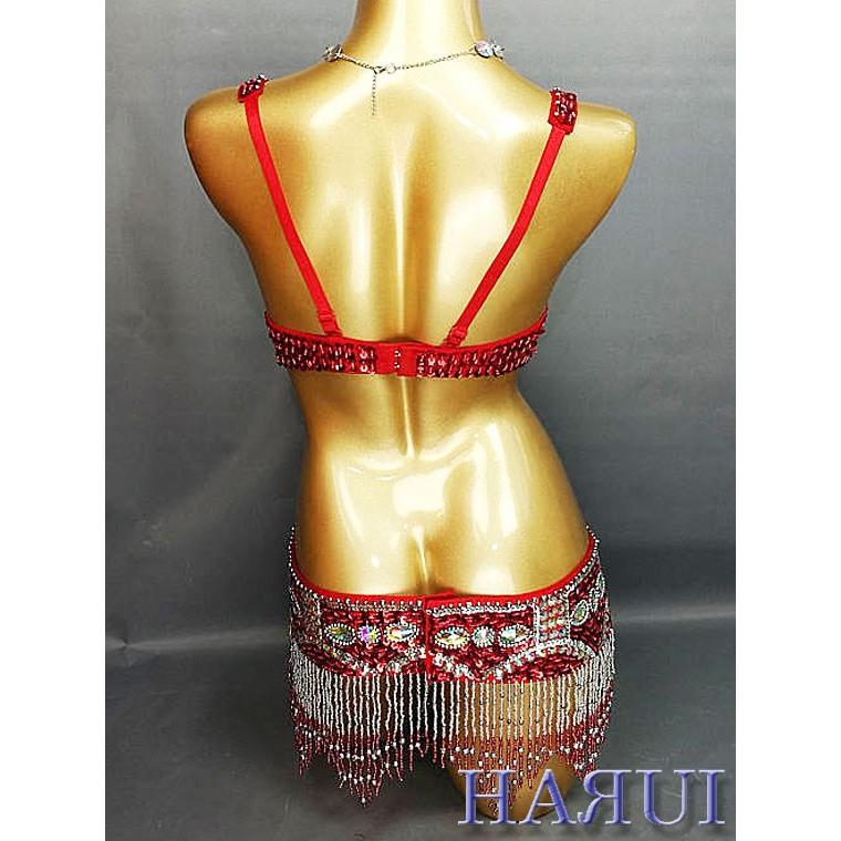 【kitri】ブラベルトセットとピンクスカート しずく形 ビーズ ブラ ベルト 上下2点セット 赤 : Costume Shop