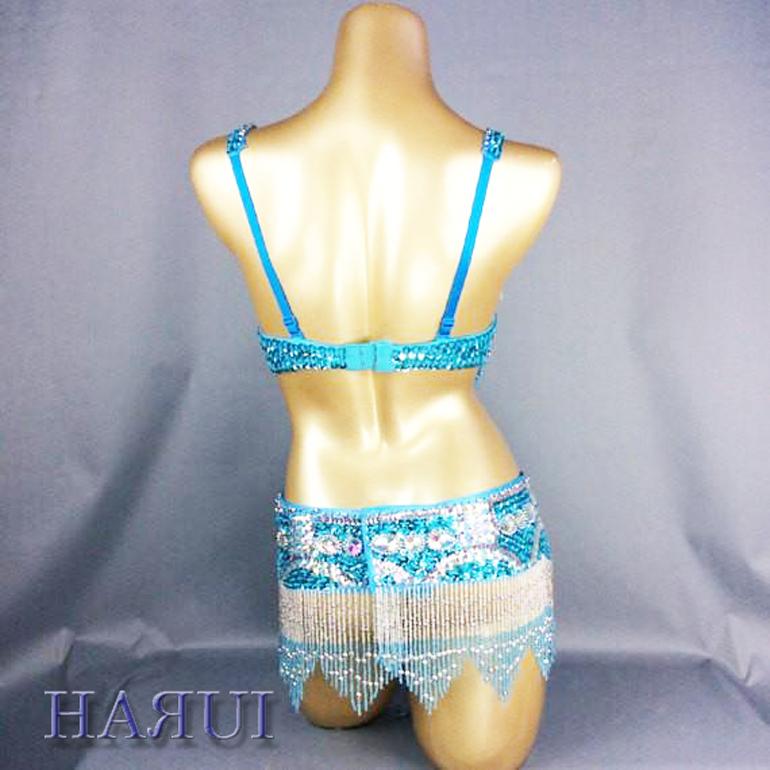 ベリーダンス 衣装 しずく形 ビーズ ブラ ベルト 2点セット 水色