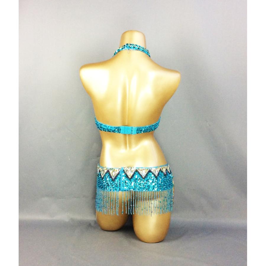 在庫処分 ベリーダンス 衣装 3点セット 水色 Mサイズ B級