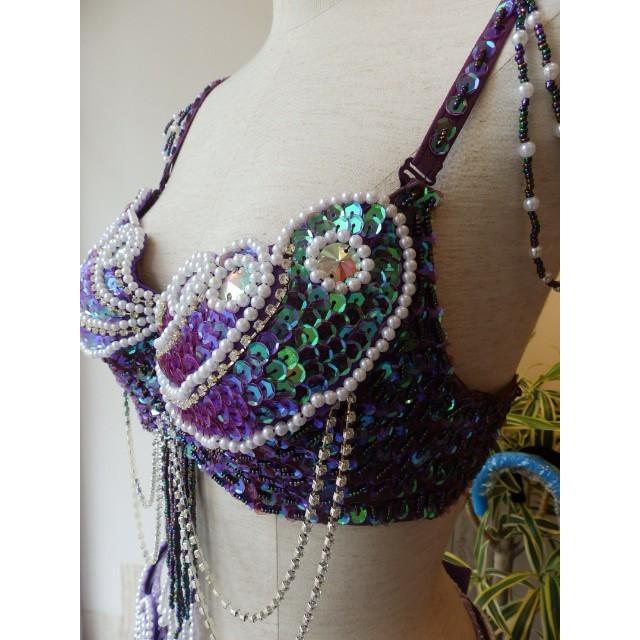 ベリーダンス ブラベルト　パープル 楽天市場】ベリーダンス 衣装 ブラ ベルト パール しずく 上下 2点