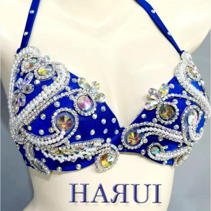 ベリーダンス衣装　ブラ＆ベルト　ブラベルトＳサイズ 新入荷 ベリーダンス 衣装 ブラ ベルト 上下2点 セット 青 : Costume