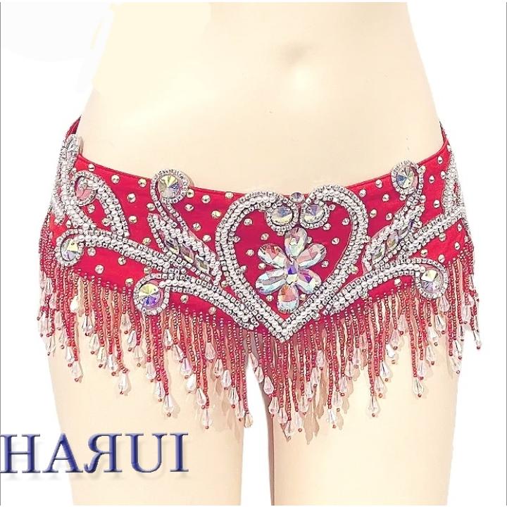 新入荷 ベリーダンス 衣装 ブラ ベルト 上下2点 セット 赤 : Costume