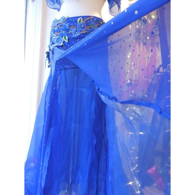 Mサイズ ベリーダンス衣装 ブラベルトスカートセット　青 ベリーダンス衣装 ブラベルトスカート3点セット HJ 121386 202305