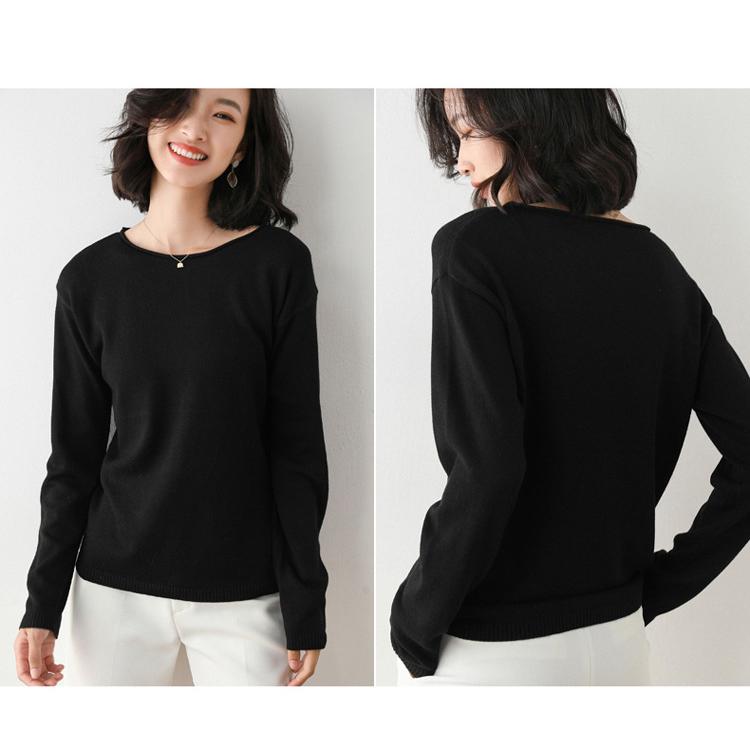 トップス 薄手 ニット セーター ラウンド ネック スラッシュド