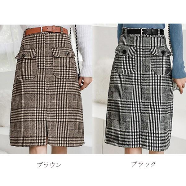 ボトムス ひざ丈 スカート ハイウエスト バックヒップ グレンチェック