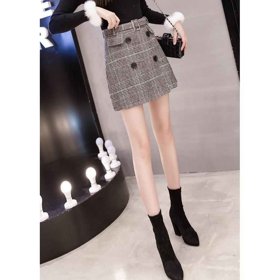 ボトムス ミニ スカート 台形 ショート グレンチェック柄 レディース