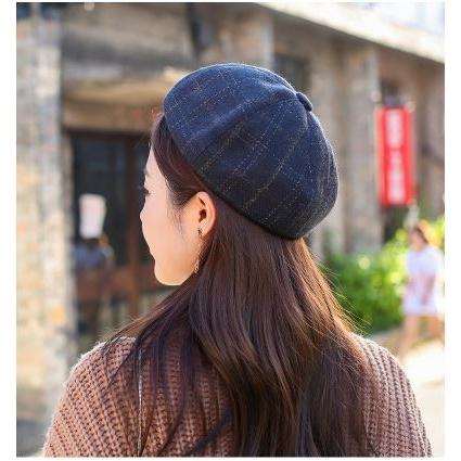 ベレー帽 チェック柄 キャップ かぼちゃ型 レディース : はるもけあ