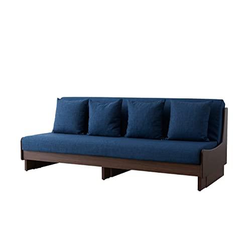 大川家具 モーブル 日本製 ソファ ベッド ごろ寝ソファ 3人掛け 完成品 洗濯可 200cm ブラウン×ネイビー 開梱設置無料 トゥデイ2