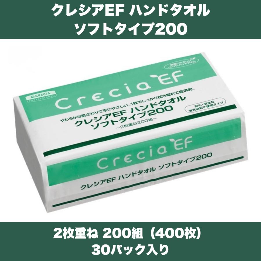 ＜2ケース単位注文特別価格＞クレシアEF ハンドタオル ソフトタイプ200 2枚重ね 200組（400枚）×30パック（Yahoo!・晴富 Yahoo!ショッピング店）