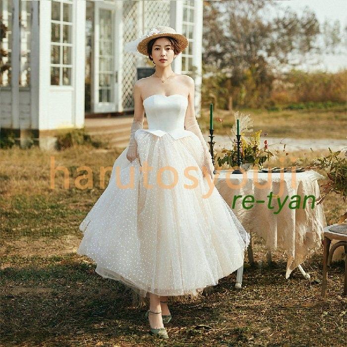 ウェディングドレスミモレ丈二次会花嫁ドレス結婚式ドレスパーティードレスaラインプリンセスおしゃれ個性的可愛い切り替えデザインリゾートウェディング Aライン サイズ L Www Prosercofam Com