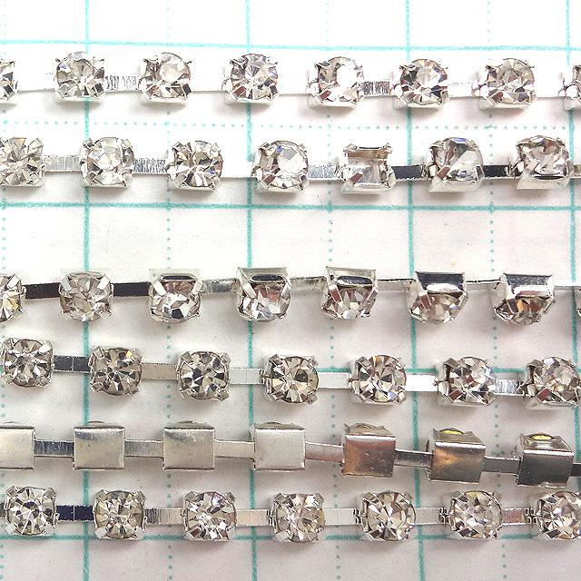連爪 チェーン 3mm 0.1m 10cm シルバー 銀 ガラスストーン ダイヤ