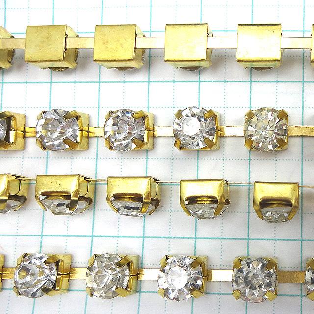 連爪 チェーン 8mm 0.1m 10cm ゴールド 金 ガラスストーン ダイヤ