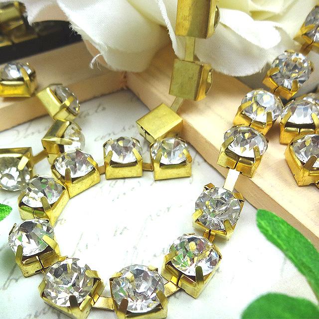 連爪 チェーン 8mm 0.1m 10cm ゴールド 金 ガラスストーン ダイヤ