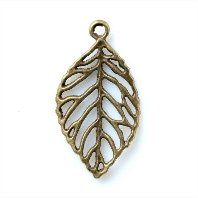 金古美 チャーム 1個 透かしチャーム リーフ 大きめ 葉っぱ 枯れ葉