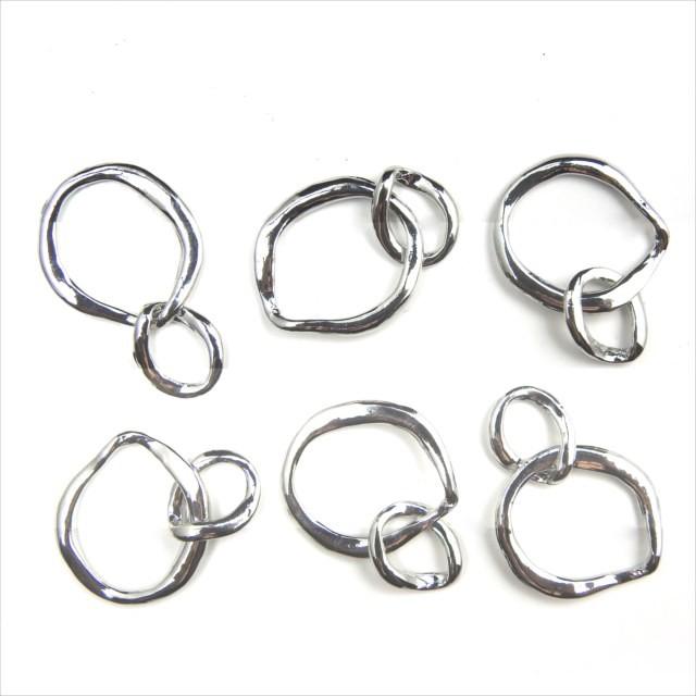 ダブルリング メタルパーツ チャーム 6個セット シルバー 銀 二重