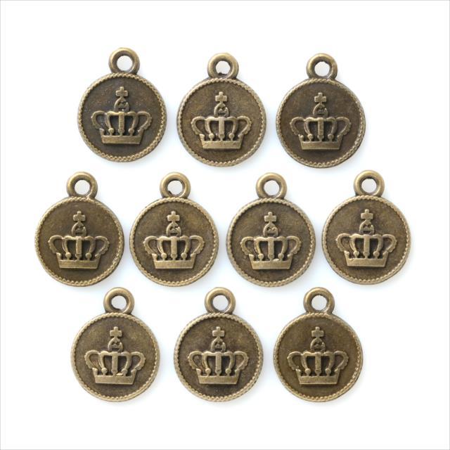 HM　ピアス　アンティークゴールド　クラウンチャーム　王冠モチーフ 金古美 チャーム 10個セット 王冠 クラウン アンティークゴールド