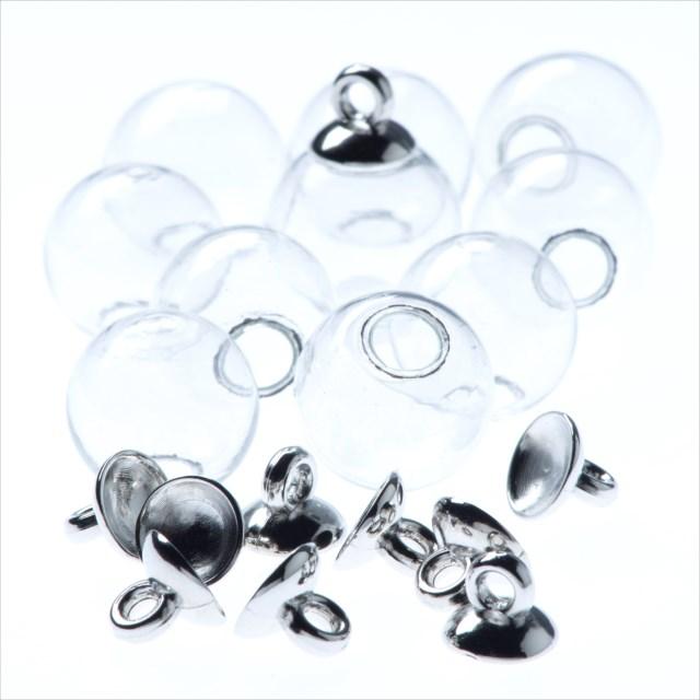 シルバー 蓋付き ガラスドーム 10個セット ドーム10個 キャップ10個