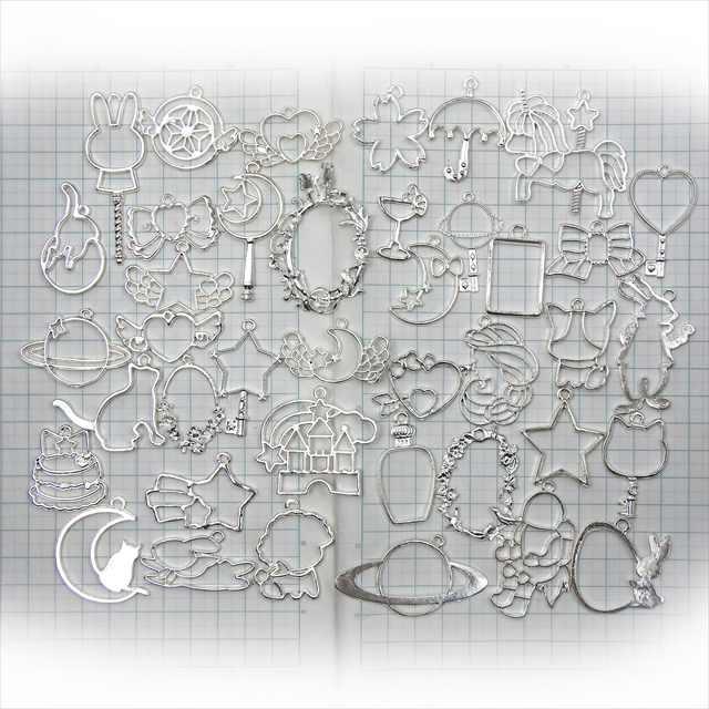 レジン空枠 ミックス 20枚セット ホワイトシルバー 銀 アソート 福袋