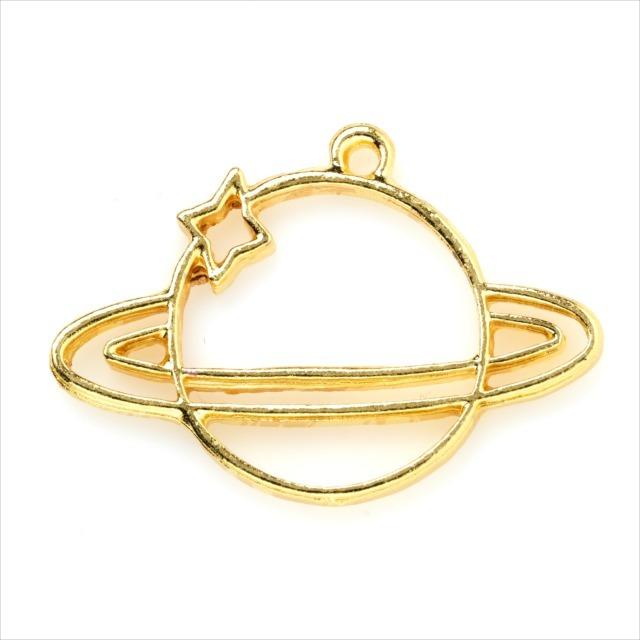 レジン空枠 ゴールド 1枚 tg20 金 土星 星 宇宙 フレーム カン付き