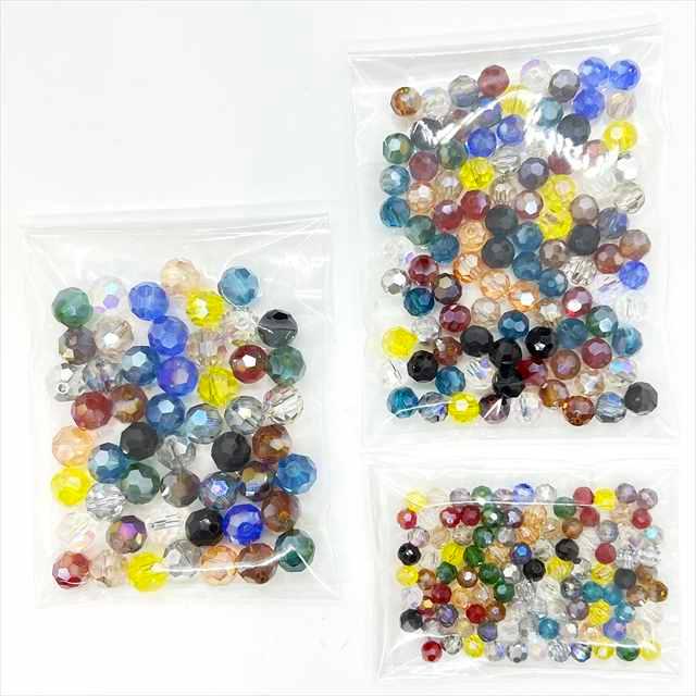 ラウンド ガラスビーズ 丸 多面カット ミックス 14色 アソート 4mm 100
