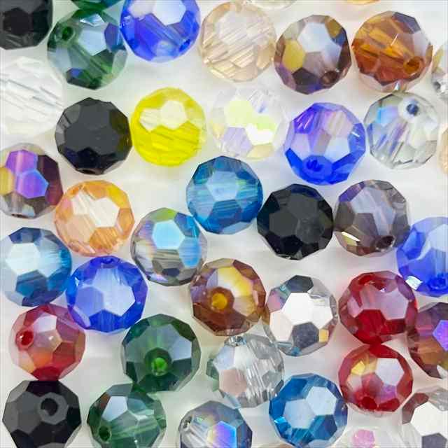 ラウンド ガラスビーズ 丸 多面カット ミックス 14色 アソート 8mm 50