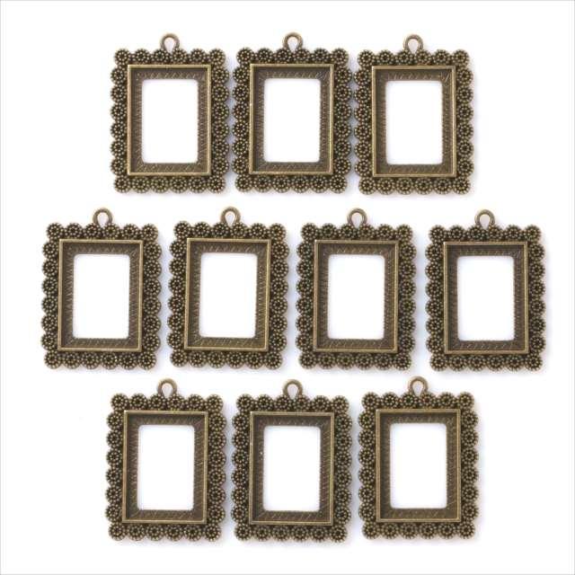 レジン 空枠 10枚セット 長方形 a58 アンティークゴールド 金古美 カン