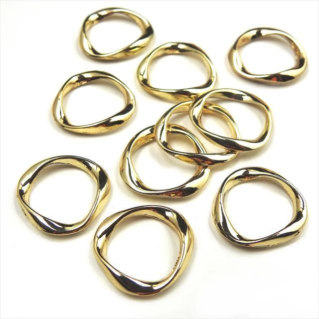 ひねり変形リングパーツ 20mm 10個セット 金 銀 デザイン丸カン