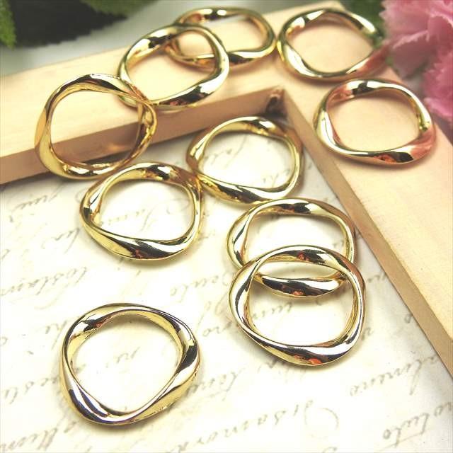 ひねり変形リングパーツ 20mm 10個セット 金 銀 デザイン丸カン  