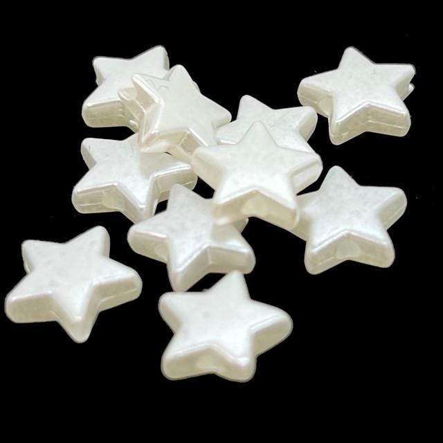 パールビーズ スター 星 9mm オフホワイト 10個セット 樹脂 穴あり 穴 