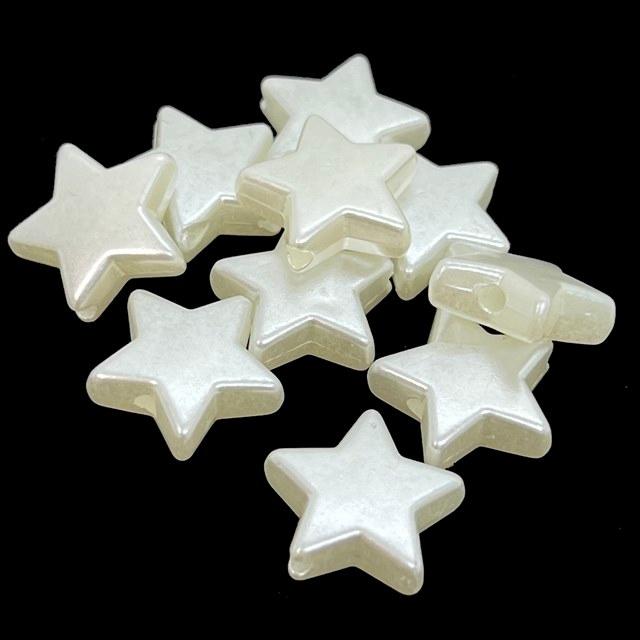 パールビーズ スター 星 13mm オフホワイト 10個セット 樹脂 穴有り 穴 