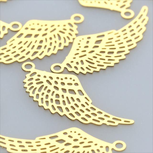 透かしパーツ ゴールド 10枚セット 羽 翼 カン付き sg01 チャーム 素材