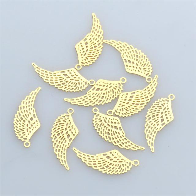 透かしパーツ ゴールド 10枚セット 羽 翼 カン付き sg01 チャーム 素材