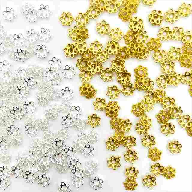 座金 ビーズキャップ 6mm 約100個セット 6枚弁 花座 菊座 菊座金