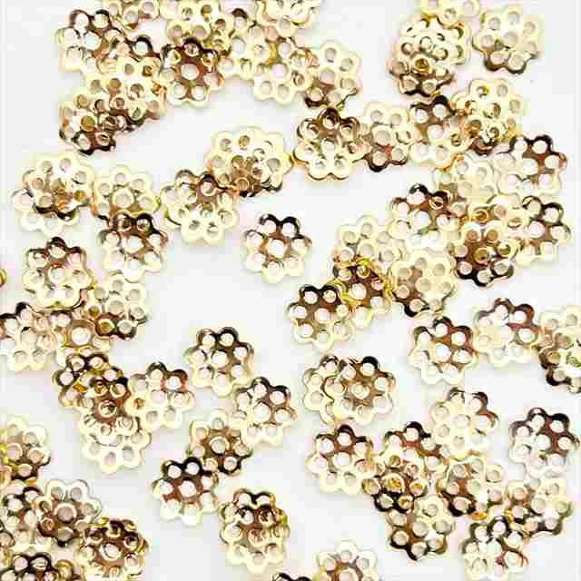 座金 ビーズキャップ 8mm 約100個セット 7枚弁 花座 菊座 菊座金