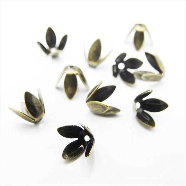 フラワー 座金 4枚弁 8mm 10個 深型 花びら 花弁 花座 ビーズキャップ 