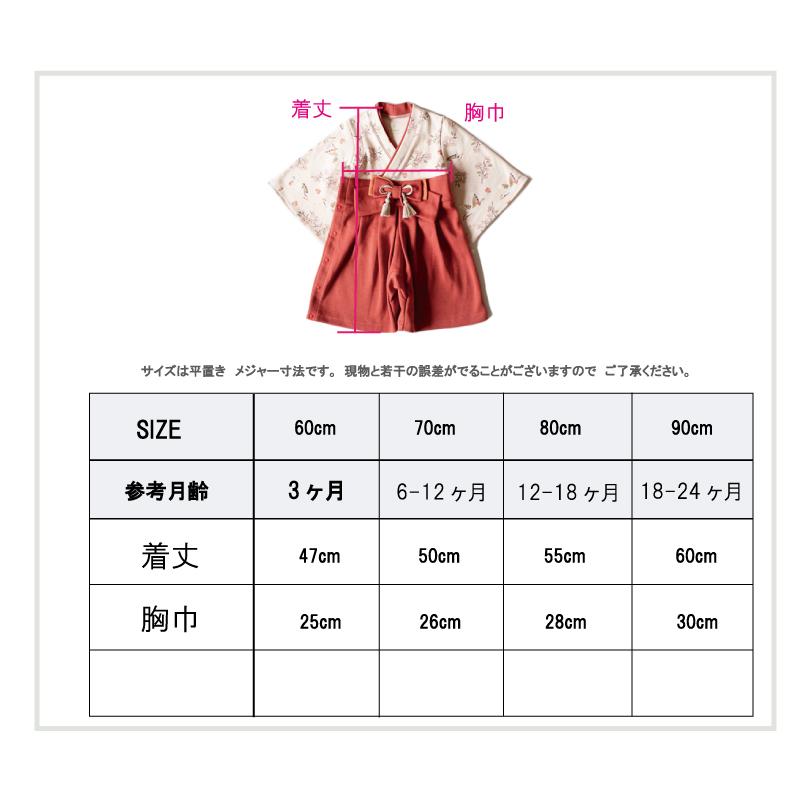 キッズ 【メール便送料無料】つる柄 黒赤 袴ロンパース 初節句 お