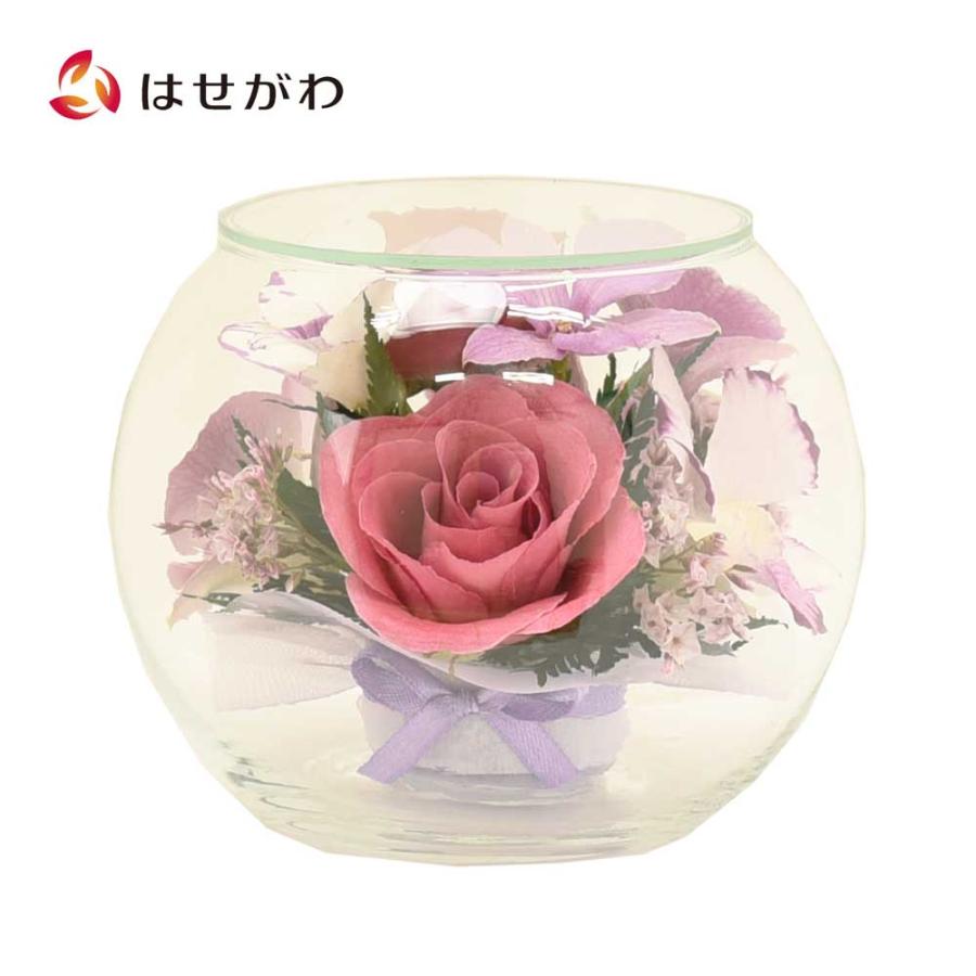 お仏壇のはせがわ ドライフラワー 造花 ガラス ボトル 花 蘭 ピンク