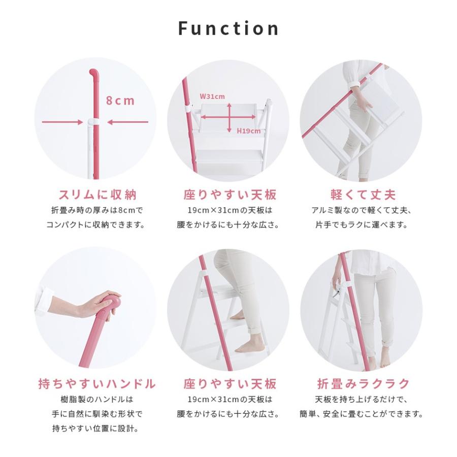 長谷川工業 踏み台 SS-3 PK ピンク HANDLE STEP ハンドル