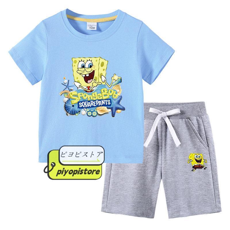 SpongeBob 春 夏 子供服 子供服 スポンジボブ 男の子 女の子 送料無料◆半袖Tシャツ 上下セット トップス 半ズボン 丸首 上着 通学着 通園着 90-150CM｜hasegawa1store｜04