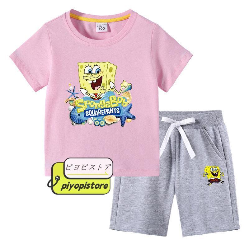 SpongeBob 春 夏 子供服 子供服 スポンジボブ 男の子 女の子 送料無料◆半袖Tシャツ 上下セット トップス 半ズボン 丸首 上着 通学着 通園着 90-150CM｜hasegawa1store｜05