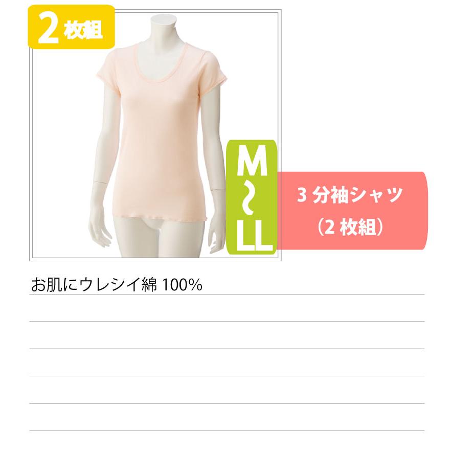 インナー 3分袖 下着 2枚組 M L LL コットン 100% 高齢者 シャツ