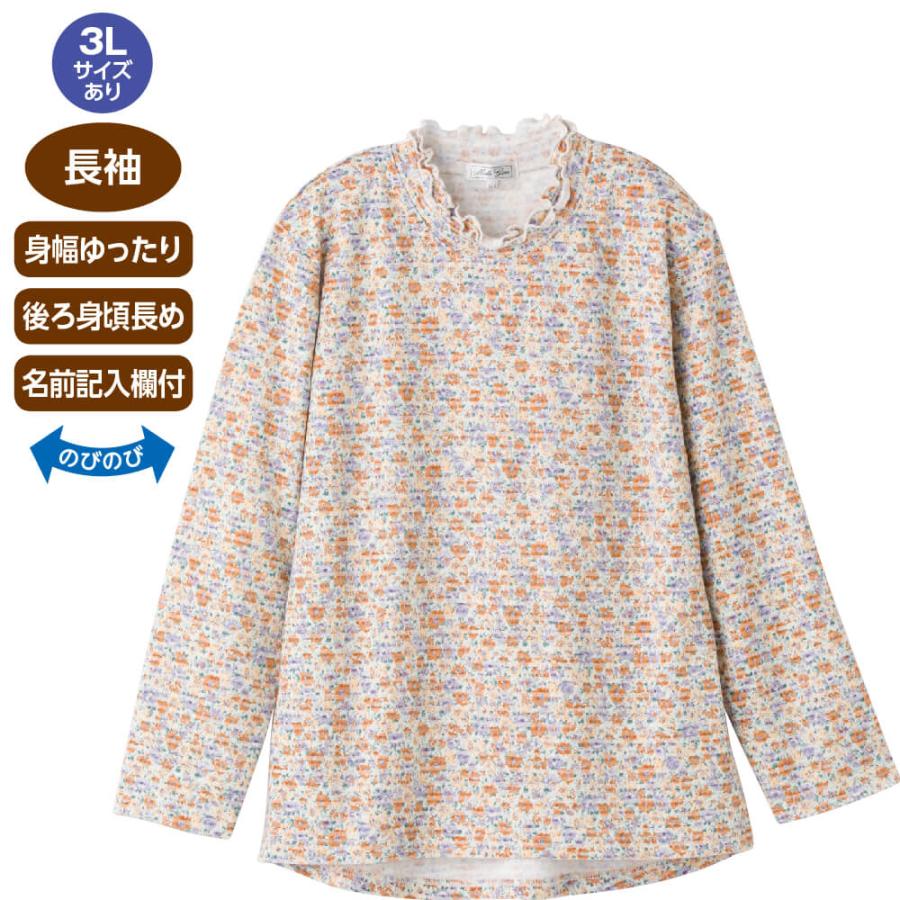 Tシャツ 後ろ長めＴシャツ シニアファッション レディース 80代 春 夏 涼しい M~L LL 3L 大きいサイズ 大きめ 長袖 高齢者 女性 60代 70代 婦人 用｜hashbaby｜02